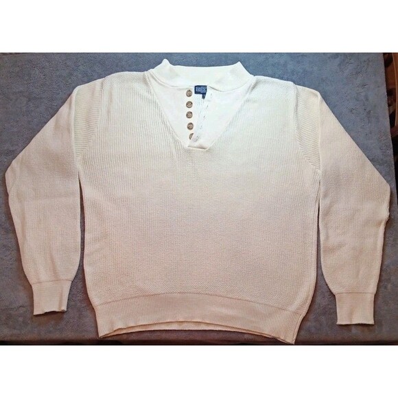 Lands End Sweater Mens Medium Cream Long Sleeve - Picture 1 of 5